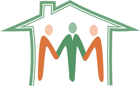 Logo MAMAM : une maison abritant trois personnes se tenant la main